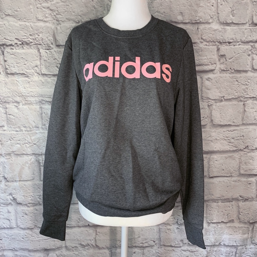 Adidas Grey/Pink Logo Pullover Sweatshirt